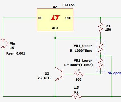 LM317過電流ガリオーム対策、Tr1個の保護回路